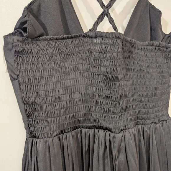 Zara Black Pleated Detail Maxi Dress Keyhole Tie XS - Picture 5 of 9